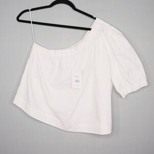 Rails Blouse Womens Size Large‎ White Jayla Poplin Top One Shoulder Cropped NWT